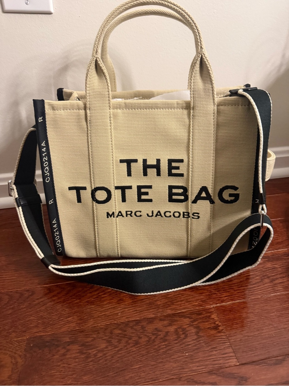 Marc Jacobs Beige Canvas 'The Tote Bag' with Black Logo and Strap